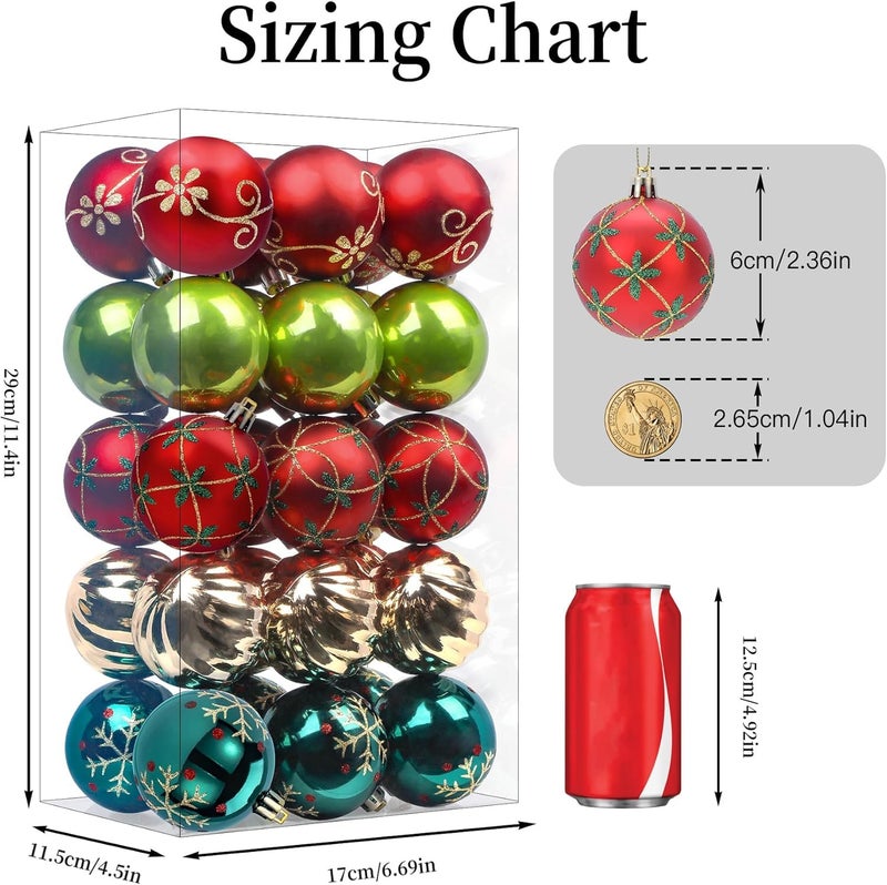 SHareconn 30ct 2.36 Inch Christmas Tree Balls Ornaments, Colored Shatterproof Plastic Decorative Baubles Decorations for Xmas Tree Decor Holiday Party Wedding Decoration (Red & Green Gold, 60mm) - Image 3